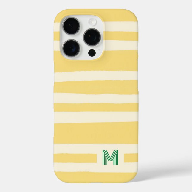 Retro Summer Chic Yellow Stripes Monogram Case-Mate iPhone Case (Back)