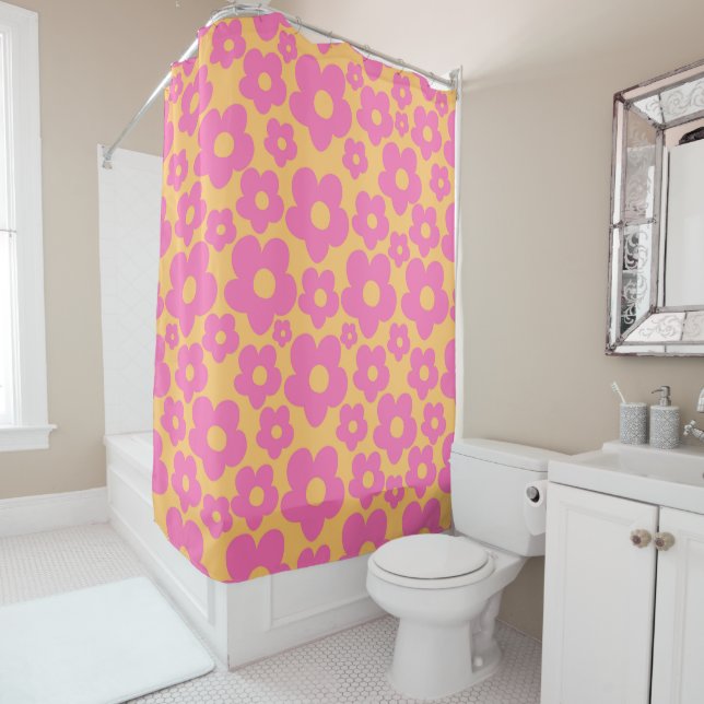 Retro Summer Daisies Pattern #6 #retro #floral  Shower Curtain (In Situ)