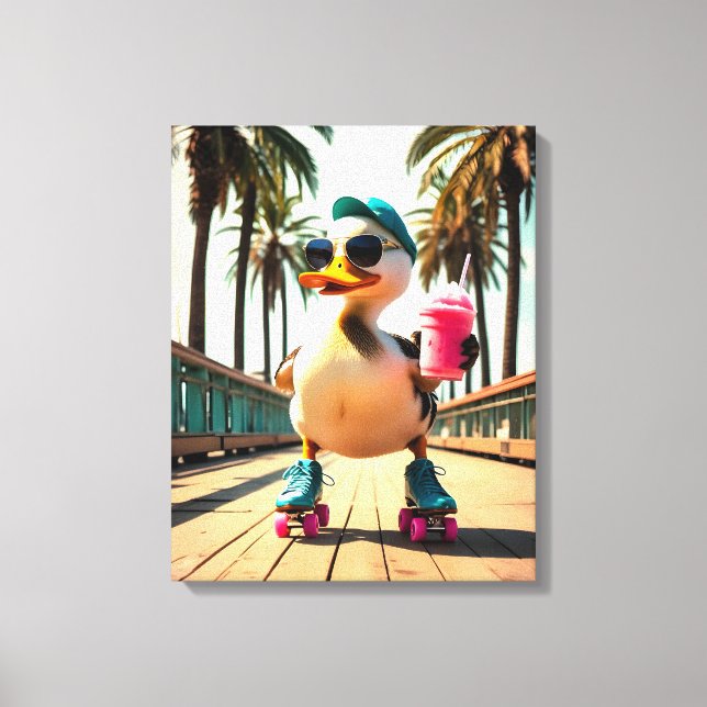 Retro Summer Funny Roller Duck  Canvas Print (Front)