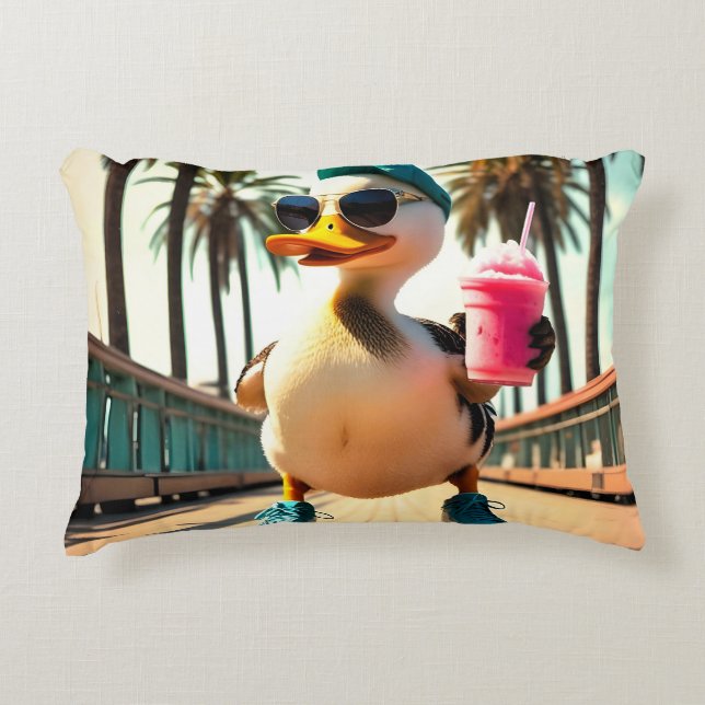Retro Summer Funny Roller Duck Decorative Cushion (Front)
