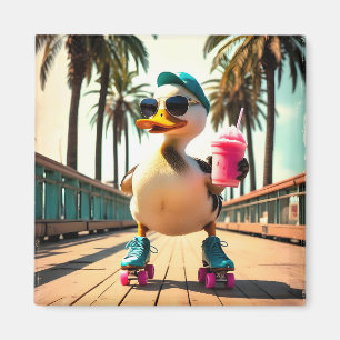Retro Summer Funny Roller Duck Magnet