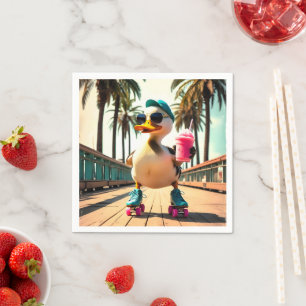 Retro Summer Funny Roller Duck Napkin