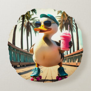 Retro Summer Funny Roller Duck Round Cushion
