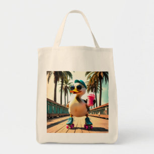 Retro Summer Funny Roller Duck Tote Bag