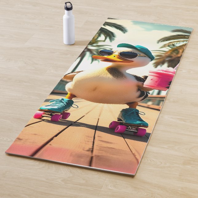 Retro Summer Funny Roller Duck Yoga Mat (In Situ)