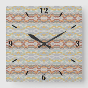 Retro Summer Geometric Colour Block Pattern Design Square Wall Clock