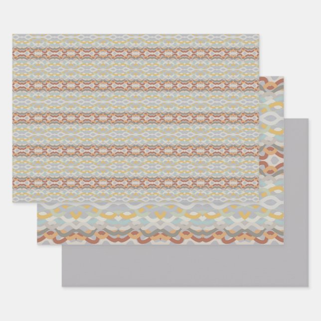 Retro Summer Geometric Colour Block Pattern Design Wrapping Paper Sheet (Set)