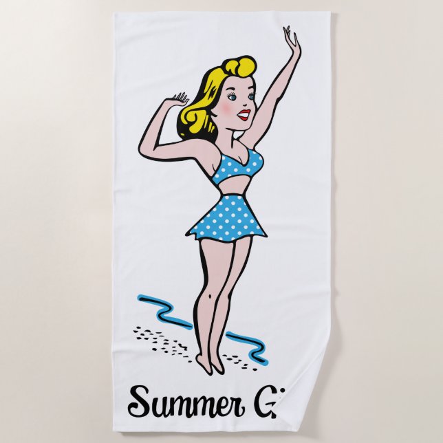 Retro Summer Girl Beach Towel (Front)