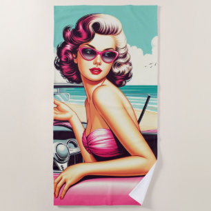 Retro Summer Girl Beach Towel