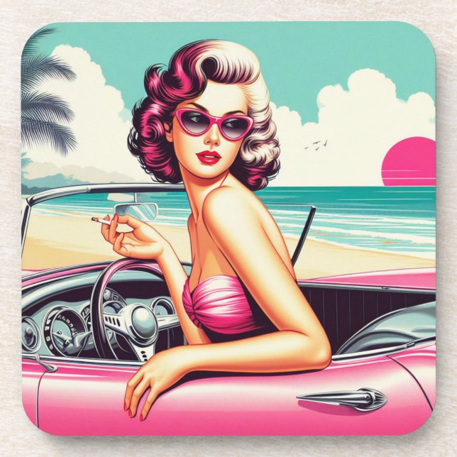 Retro Summer Girl Coaster (Front)