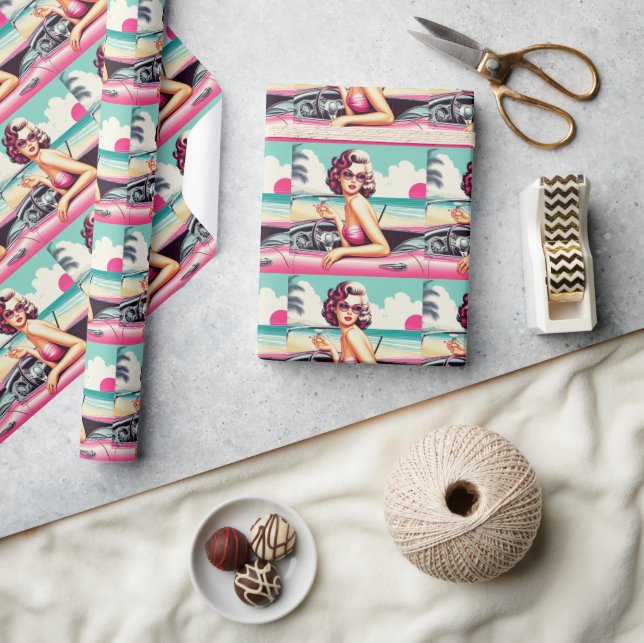 Retro Summer Girl Wrapping Paper (Crafts)