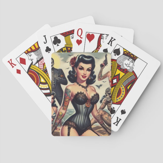 Retro Summer Gothic Pin-up Playing Cards (Back)