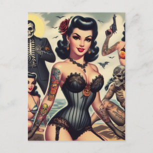Retro Summer Gothic Pin-up Postcard