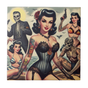 Retro Summer Gothic Pin-up Tile