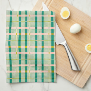 Retro Summer green & pink chequered Tea Towel