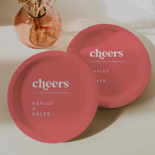 Retro Summer Hot Pink Cheers Wedding Paper Plate