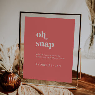 Retro Summer Hot Pink Oh Snap Wedding Hashtag Sign