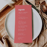 Retro Summer | Hot Pink Wedding Dinner Menu<br><div class="desc">This retro summer hot pink wedding dinner menu card is perfect for a colourful wedding. The unique modern vintage design features vibrant bold hot pink and white typography with fun groovy vibes. This menu can be used for a wedding reception,  rehearsal dinner,  or any event.</div>