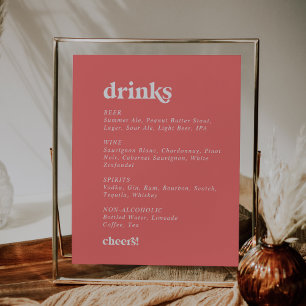Retro Summer   Hot Pink Wedding Drinks Menu Sign