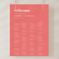 Retro Summer Hot Pink Wedding Seating Chart Poster