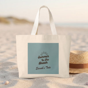 Retro Summer is the Beach Custom Name Tote Bag