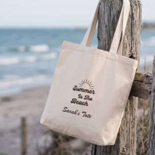 Retro Summer is the Beach Custom Name Tote Bag