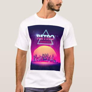 "Retro Summer Night - Neon Cityscape with Vintage T-Shirt