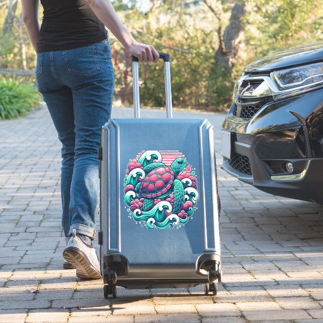 Retro Summer Ocean Wave Turtle (Suitcase Insitu)