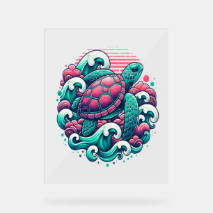 Retro Summer Ocean Wave Turtle Acrylic Sign