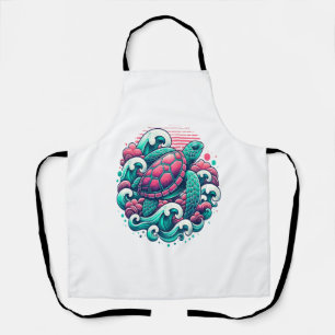 Retro Summer Ocean Wave Turtle Apron