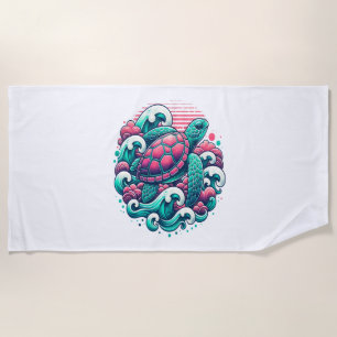 Retro Summer Ocean Wave Turtle Beach Towel