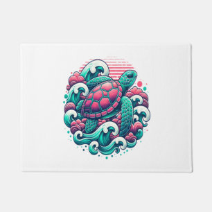 Retro Summer Ocean Wave Turtle Doormat