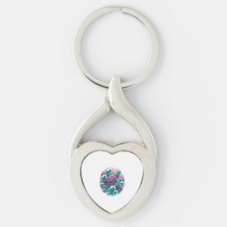 Retro Summer Ocean Wave Turtle Key Ring