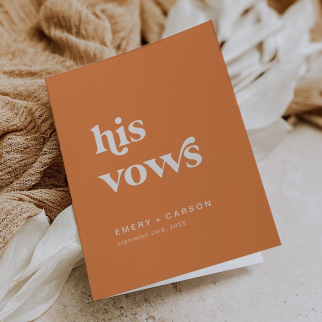 Retro Summer Orange His Vows Wedding Vow Books Invitation (Retro Summer Orange His Vows Wedding Vow Books Invitation)