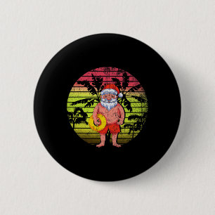 Retro Summer Palm Trees Santa Claus Christmas In J 6 Cm Round Badge