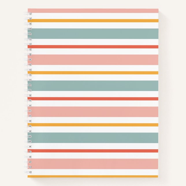 Retro Summer Pastel Striped Pink Mint And Mustard  Notebook (Front)