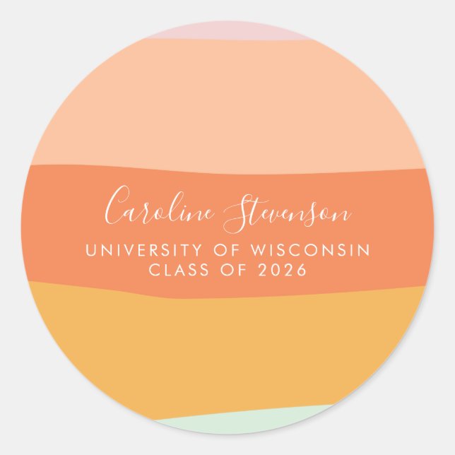 Retro Summer Pastel Stripes Custom Graduation Classic Round Sticker (Front)