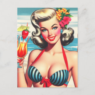 Retro Summer Pin Up Postcard