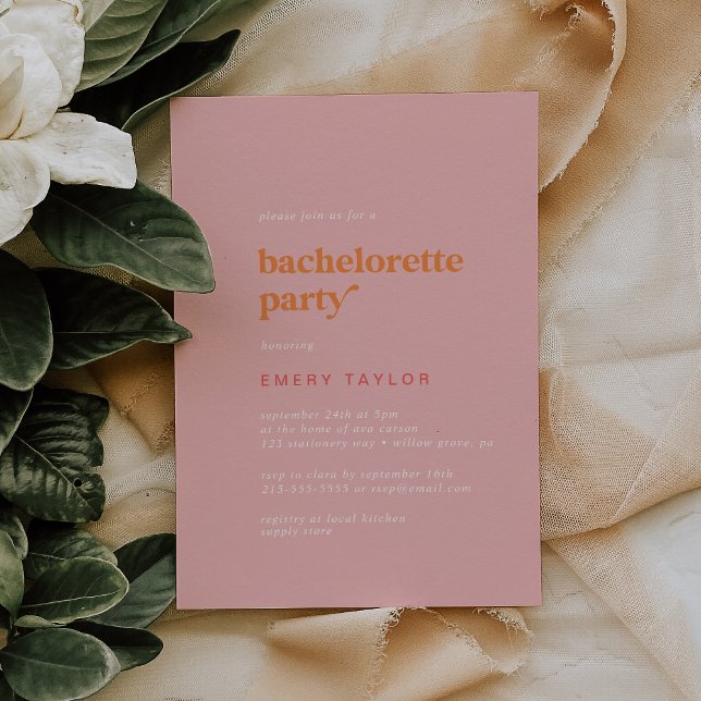 Retro Summer | Pink and Orange Bachelorette Party Invitation (Creator Uploaded)