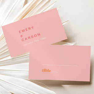 Retro Summer   Pink and Orange Flat Wedding Place Card