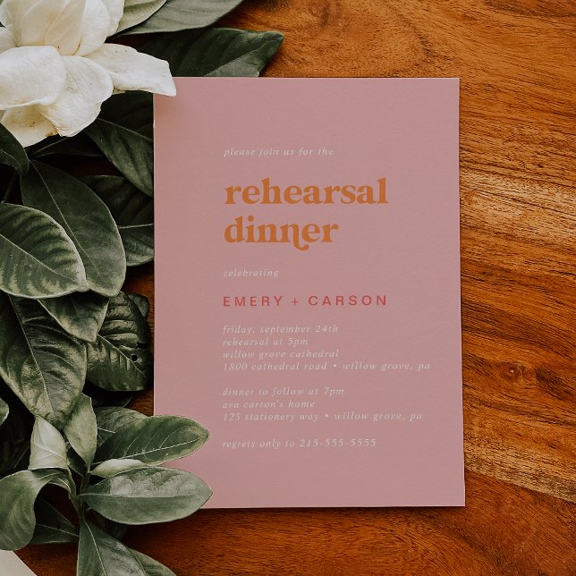 Retro Summer | Pink and Orange Rehearsal Dinner Invitation (Creator Uploaded)