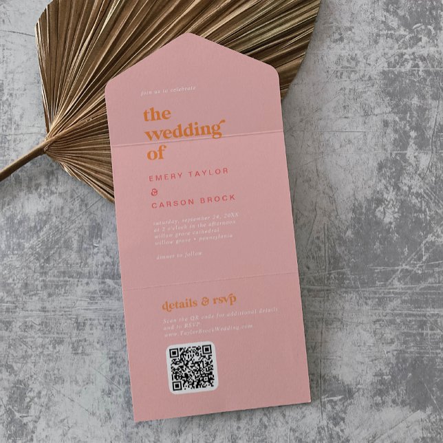 Retro Summer | Pink and Orange Wedding All In One Invitation (Creator Uploaded)