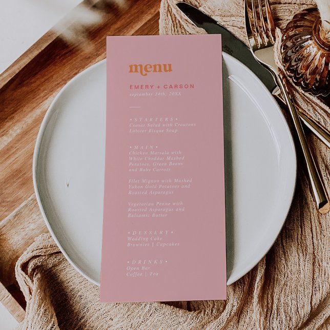Retro Summer | Pink and Orange Wedding Dinner Menu (Creator Uploaded)