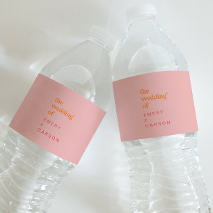 Retro Summer Pink and Orange Wedding Water Bottle Label