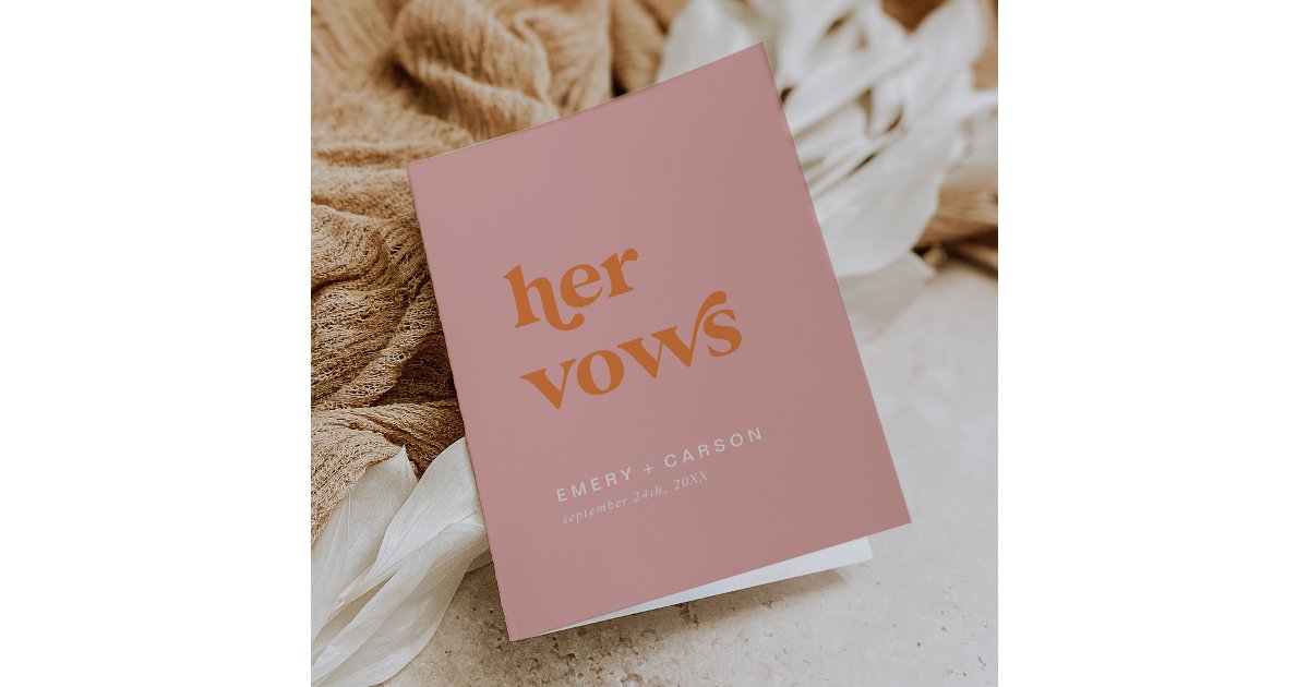 Retro Summer Pink Orange Her Vows Wedding Vow Book Invitation | Zazzle