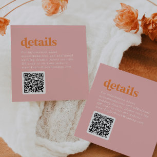 Retro Summer   Pink Orange QR Code Wedding Details Enclosure Card