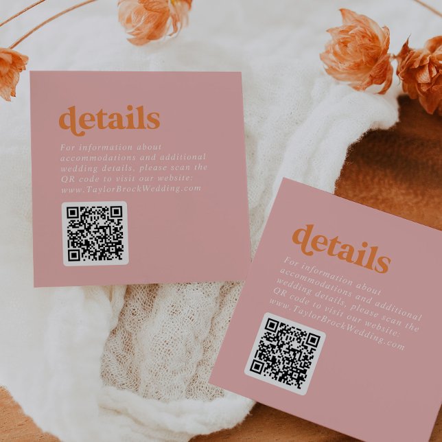 Retro Summer | Pink Orange QR Code Wedding Details Enclosure Card (Creator Uploaded)