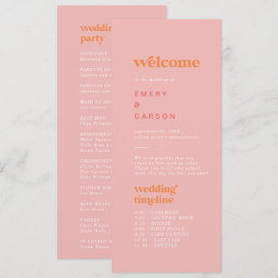 Retro Summer Pink Orange Timeline Wedding Program Programme