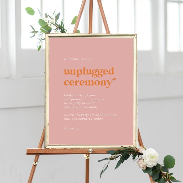 Retro Summer Pink Orange Unplugged Ceremony Sign (Creator Uploaded)