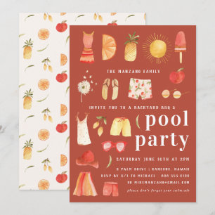 Retro Summer   Pool Party Invitation